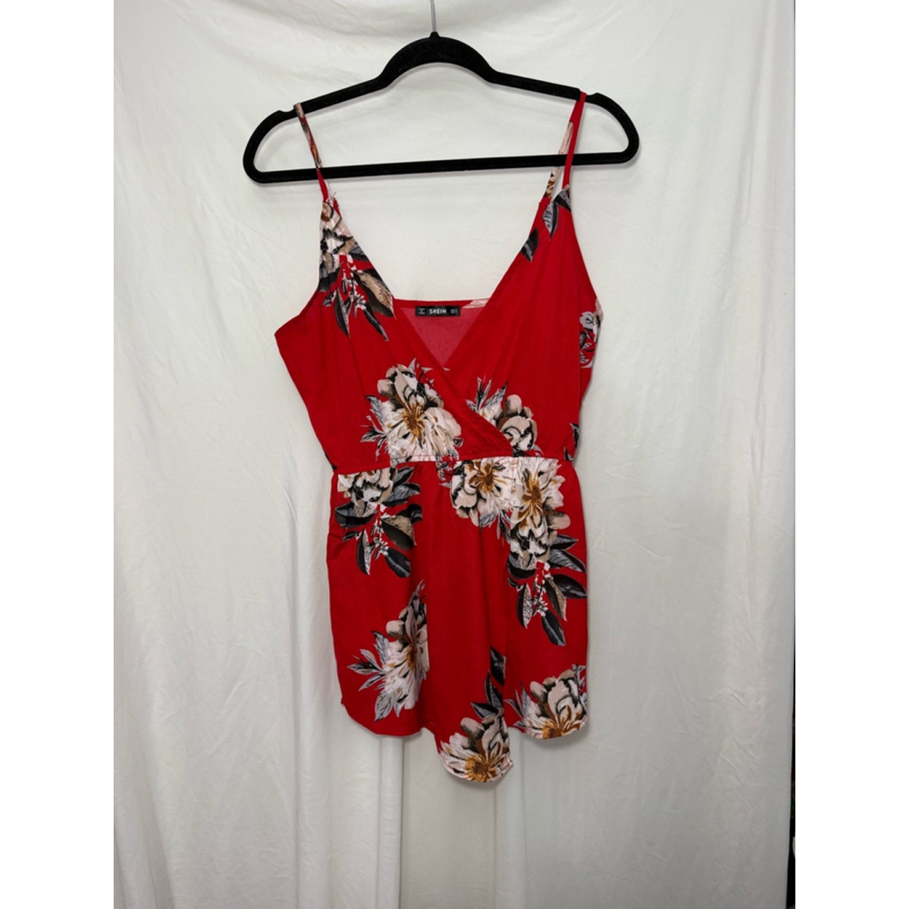 Women’s SHEIN Tropical Floral Romper Red Size Small
